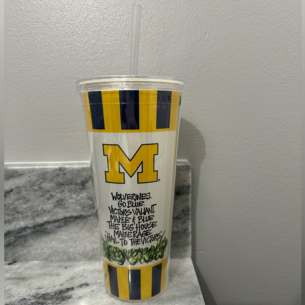 University of Michigan Plastic Water Bottle with Straw